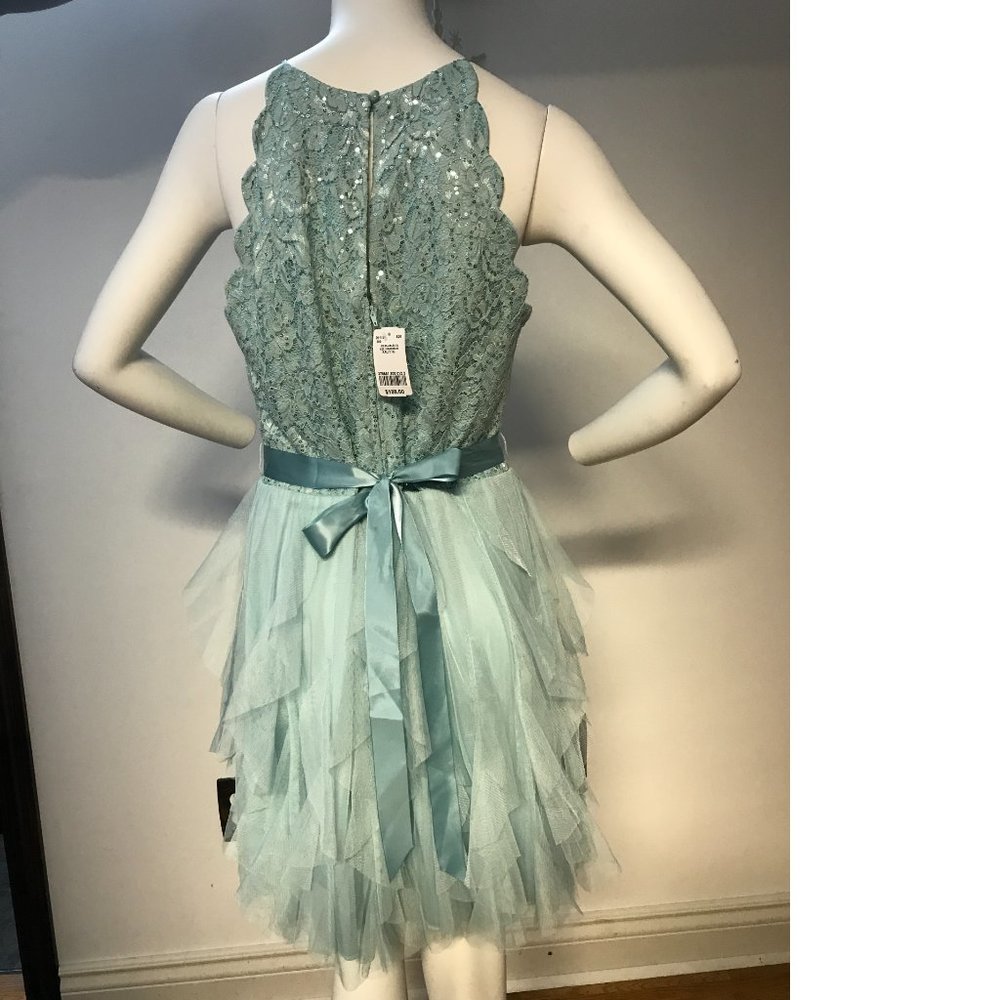 Le Chateau lace sequin tulle mesh sparkly dress mint green seafoam blue prom NWT